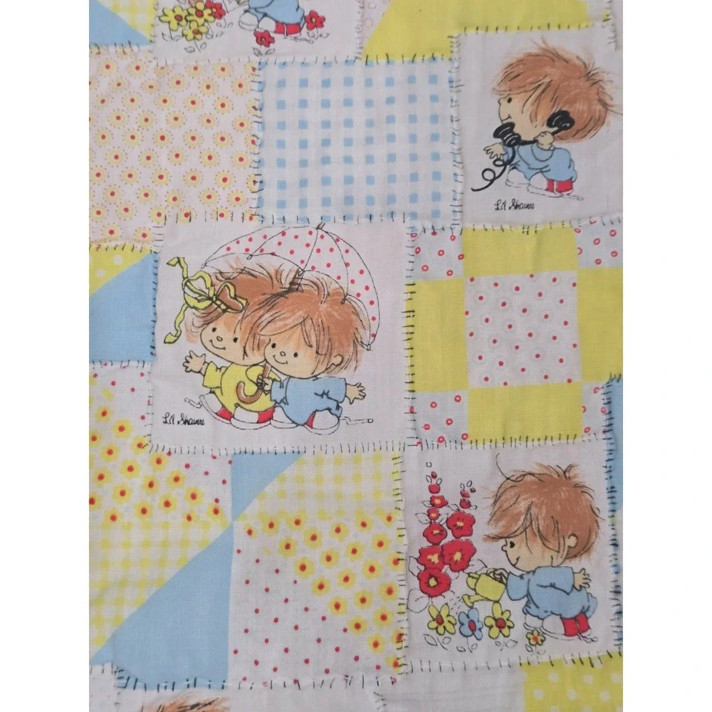 Vintage Lil Shavers Patchwork Baby‎ Quilt Child Yellow Little 1970 Mop Top Hair